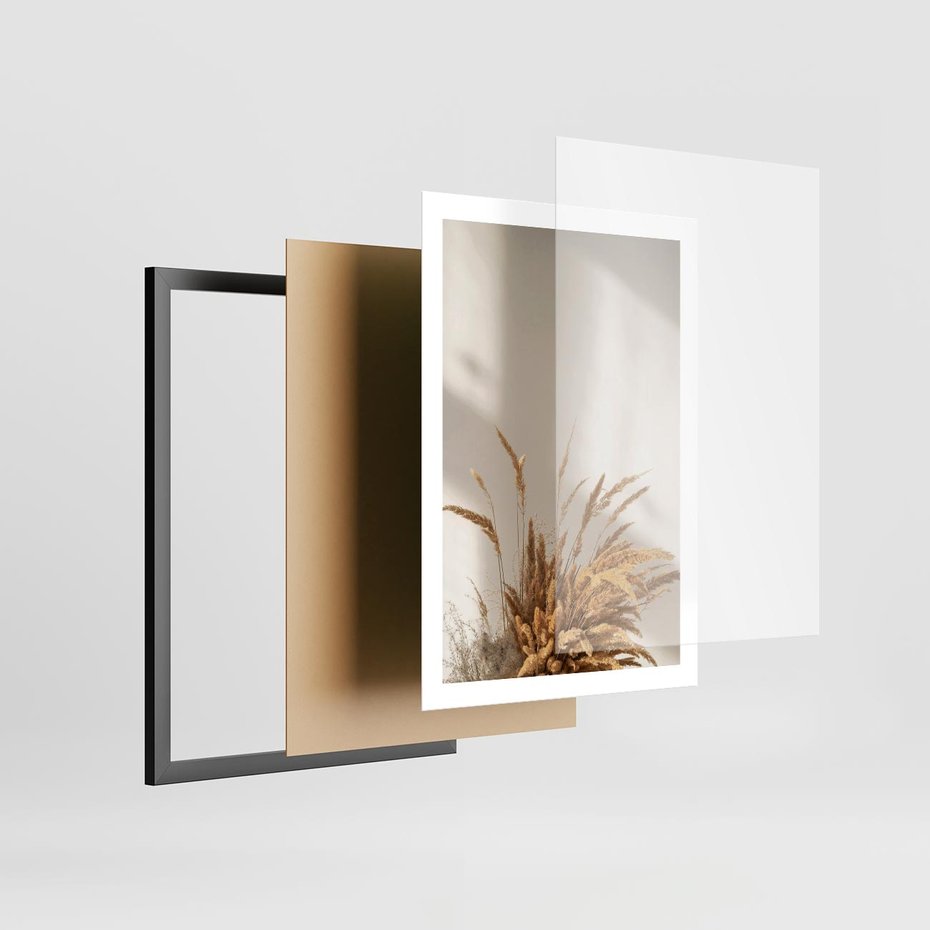 Plakat w ramie 50x70 - Natura i Elegancja: Obraz Boho - trawy, boho - rama czarna