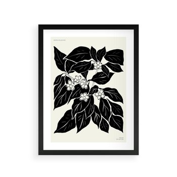 Plakat w ramie 40x50 - Ruchome szkicowe odbicia - czarno biała grafika, roślinność - rama czarna