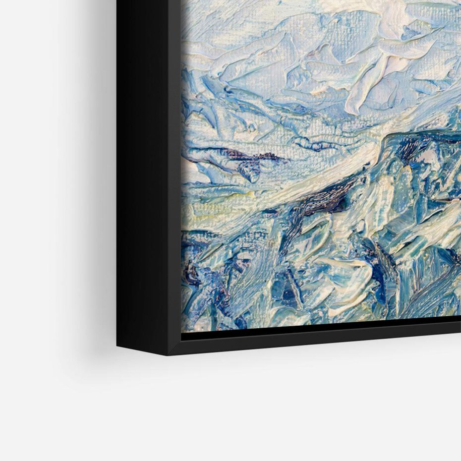 Obraz w ramie 70x50 - Majestat Błękitnych Szczytów - olejny obraz, górski pejzaż - rama czarna