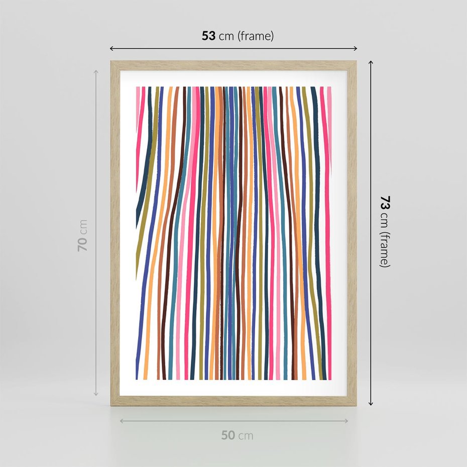 Plakat w ramie 50x70 - Energetyczne Nurtujące - kolorowe wzory, tęczowe żywe kolory - rama drewno