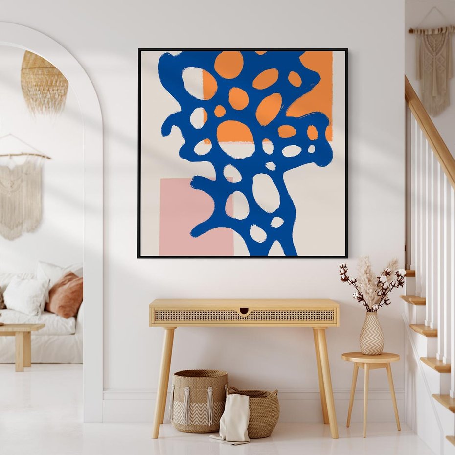 Obraz w ramie 50x50 - Migotliwe Nastroje - abstrakcyjna niebieska forma, dziwne kształty - rama czarna