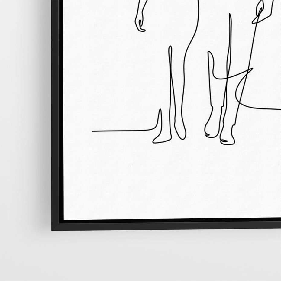 Obraz w ramie 100x70 - Wspólne Kroki - line art, szkic - rama czarna