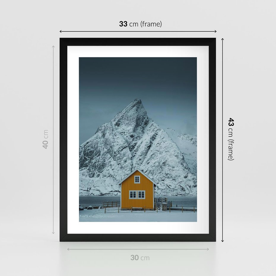 Plakat w ramie 30x40 - Urok Norweskich Domków - Skandynawia, Norwegia - rama czarna