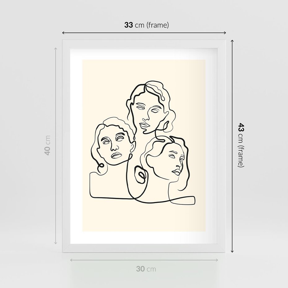 Plakat w ramie 30x40 - Trzy Kobiety - 3 kobiety, antyczny posag - rama biała