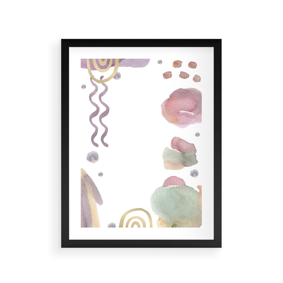Plakat w ramie 30x40 - Pastelowe Wnętrza Emocji - abstrakcyjny palakt, akwarelowe plamy - rama czarna