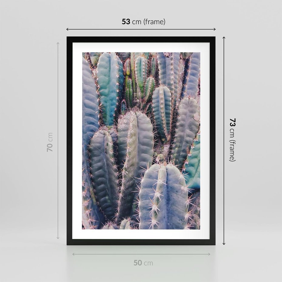 Plakat w ramie 50x70 - Kaktusowy Raj - kaktusy, dużo kaktusów - rama czarna