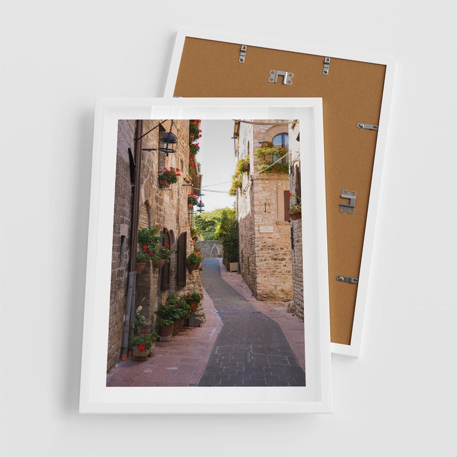Plakat w ramie 50x70 - Miłość na Romantycznej Uliczce - romantyczna, uliczka - rama biała