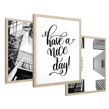 Zestaw obrazy w ramie 40x50 galeria - Nowoczesny, minimalizm, cytat, typografia - rama drewno