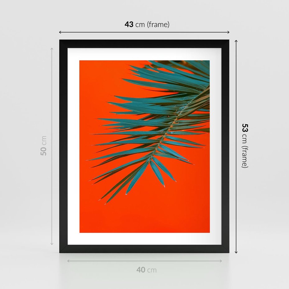 Plakat w ramie 40x50 - Egzotyczny Urok - liście, palma - rama czarna