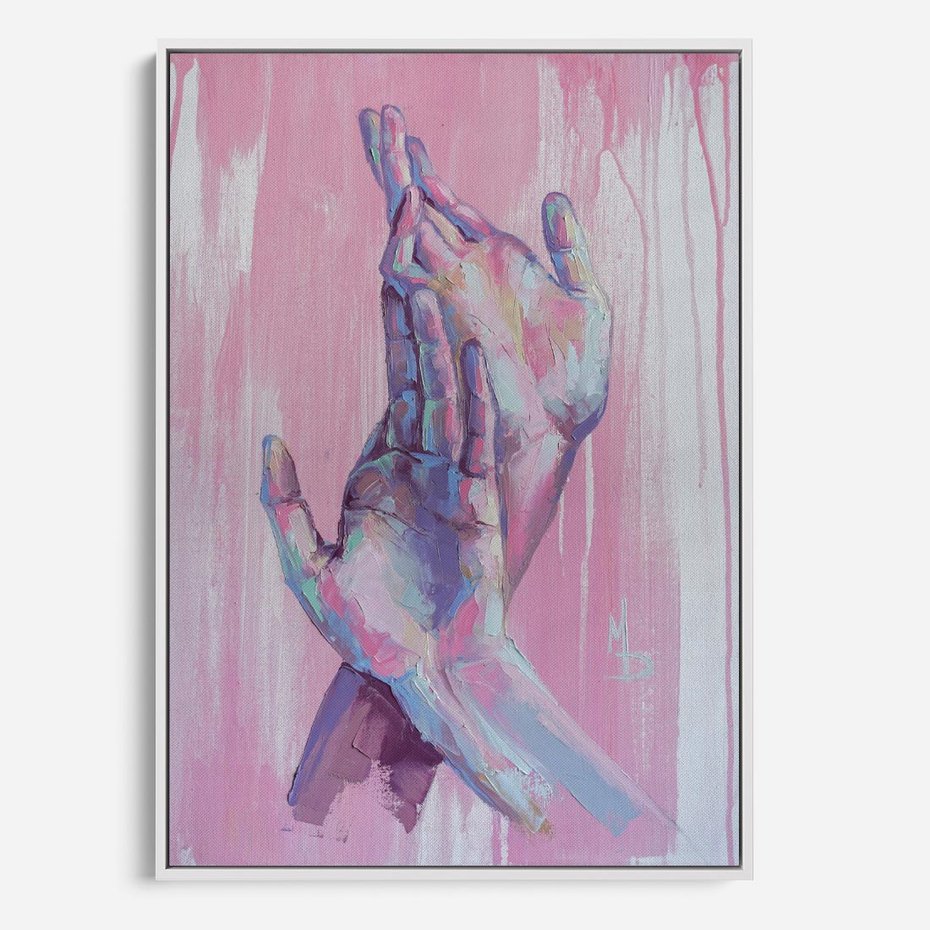 Obraz w ramie 80x120 - Splecione - obraz olejny, pastelowe kolory - rama biała