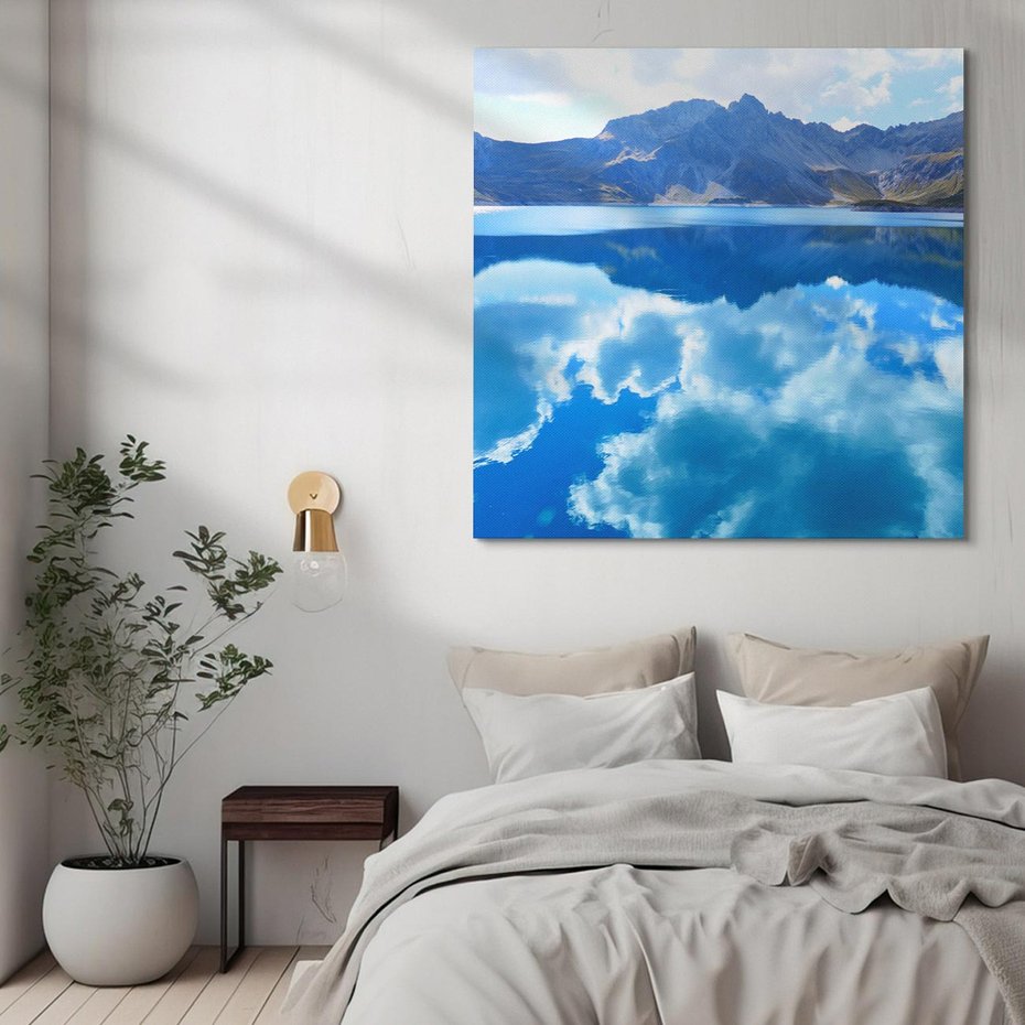 Obraz na płótnie 40x40 - Jezioro - Góry, chmury i niebo - jezioro, góry