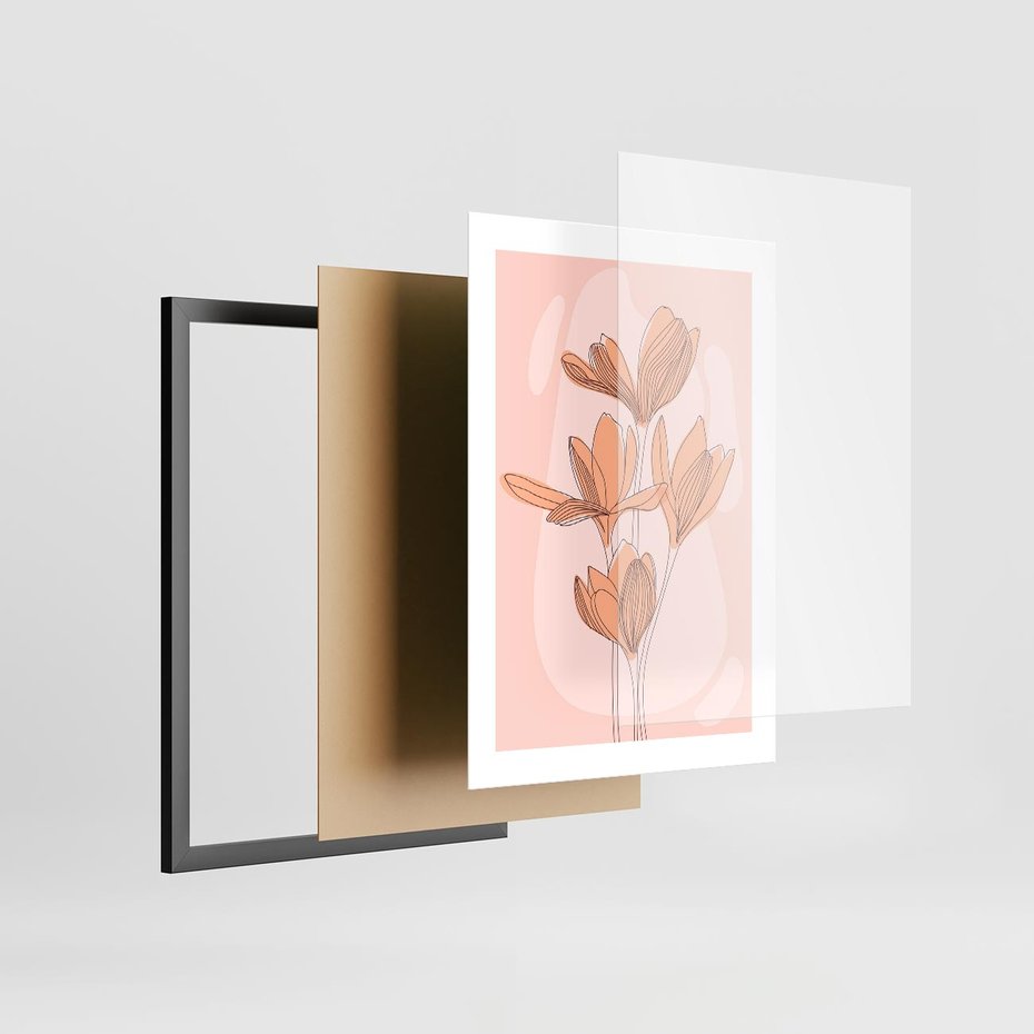 Plakat w ramie 30x40 - Przenikające Kształty - minimalistyczny plakat, pudrowe kwiaty - rama czarna