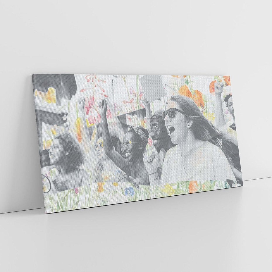 Obraz na płótnie 120x60 - Księga zaklętych marzeń - kolaż, czarnobiałe zdjęcie wesołych młodych ludzi