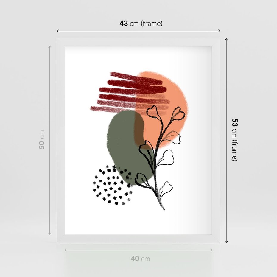 Plakat w ramie 40x50 - Przenikające Widzenia - abstrakcyjna sztuka, liście - rama biała