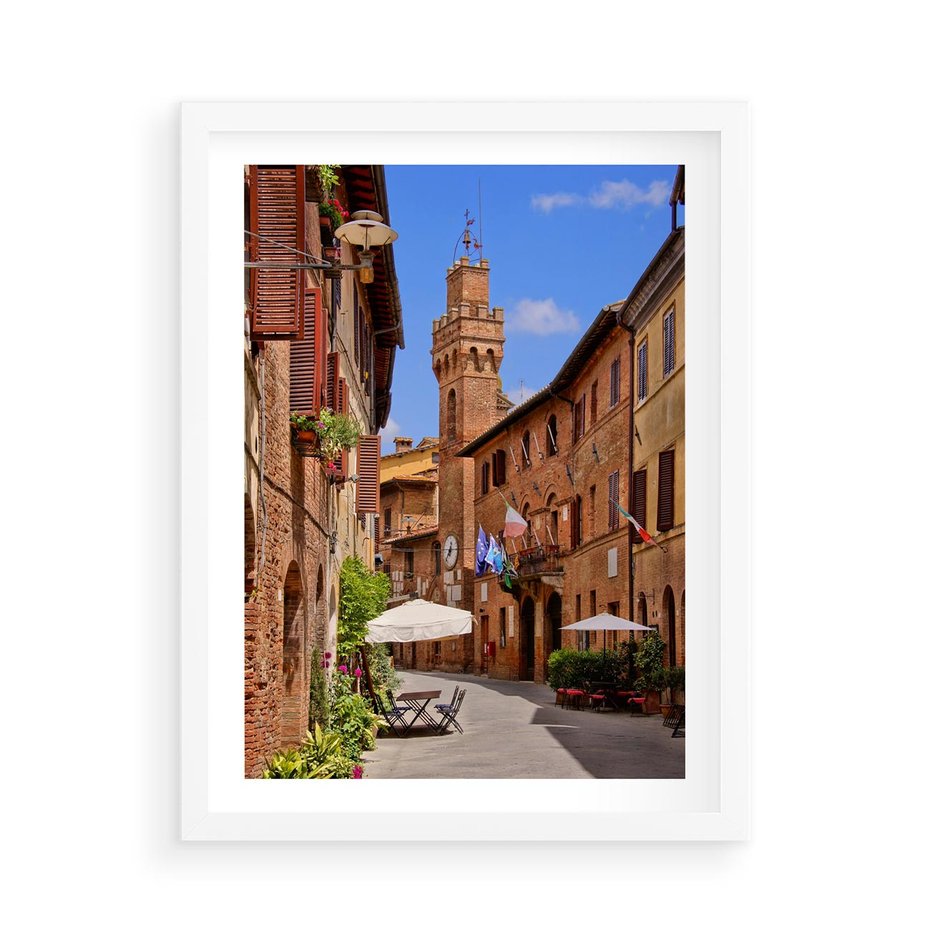 Plakat w ramie 50x70 - Urok włoskich uliczek - włoskie, uliczki - rama biała
