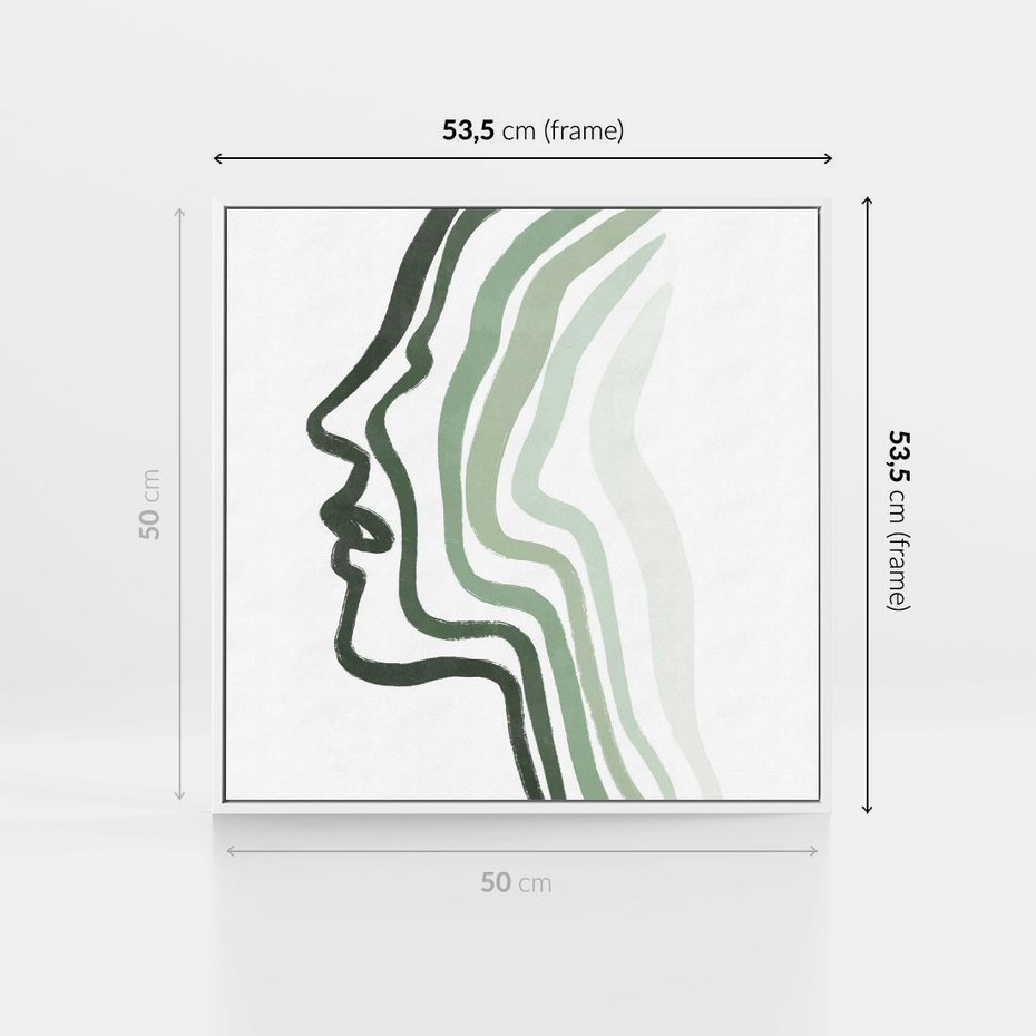 Obraz w ramie 50x50 - Zielony Profil - abstrakcja, zielony portret z profilu - rama biała
