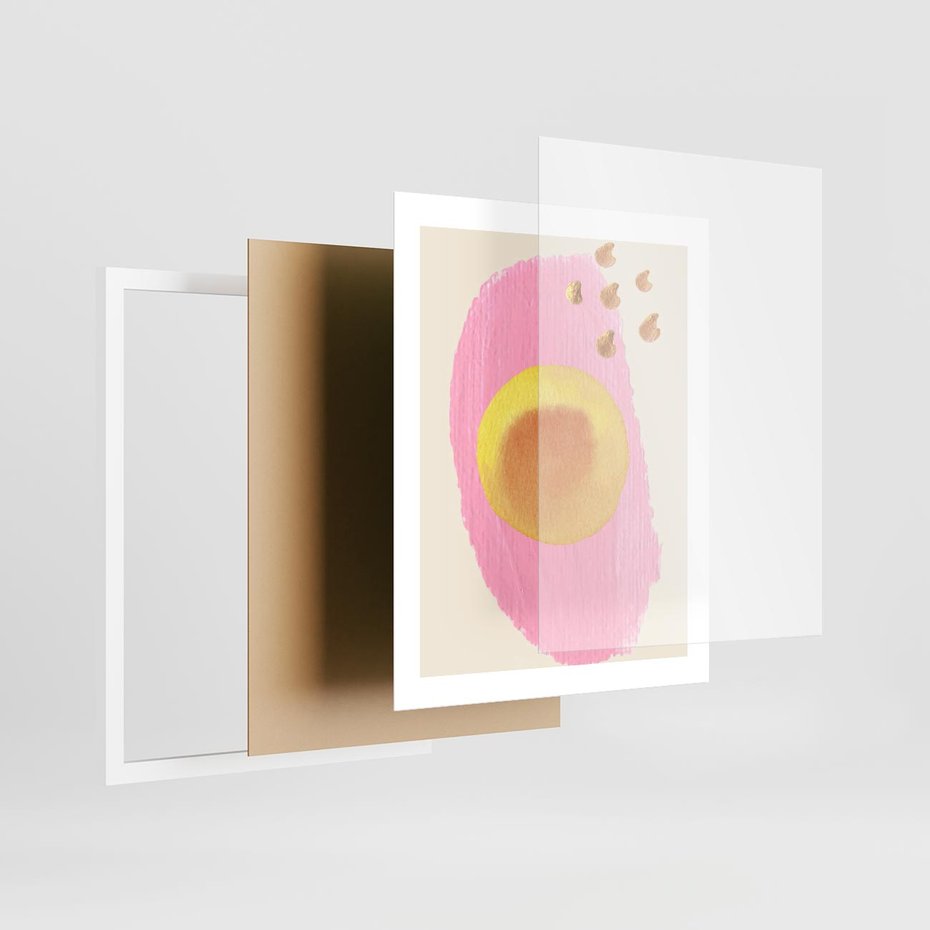 Plakat w ramie 40x50 - Migotliwe Dziwne Ścieżki - abstrakcyjna różowa plama, akwarela - rama biała