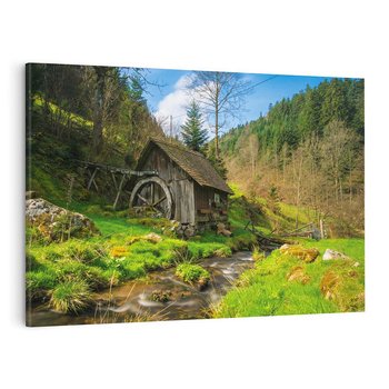 Obraz na płótnie 100x70 - Urok górskiego domku nad strumykiem - domek, góry