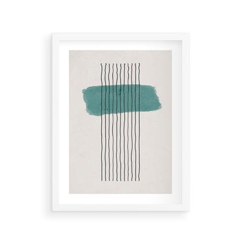 Plakat w ramie 50x70 - Bezczasowe Wspomnienia - abstrakcyjna akwarelowa plama, nieregularne kreski - rama biała