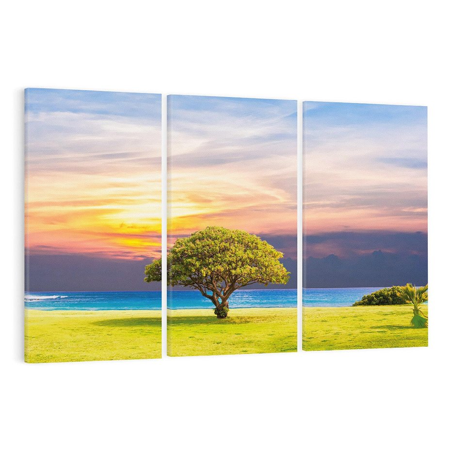 Obraz na płótnie 120x80 - Drzewo, Morze, Trawa - Naturalna Harmonia - drzewo, morze