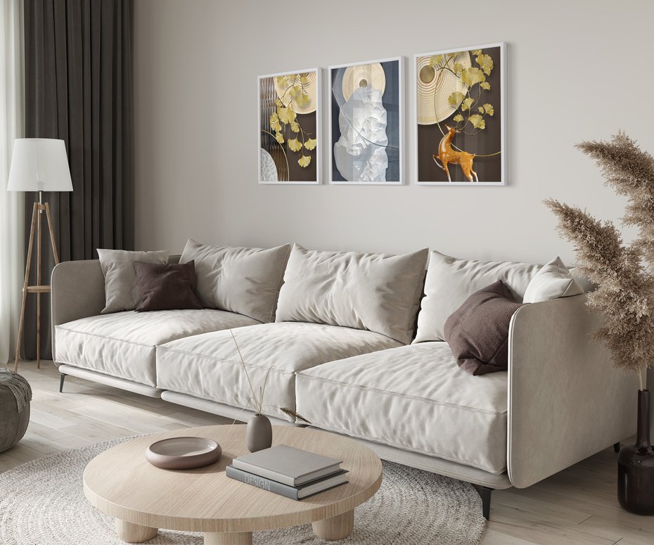 Zestaw obrazy w ramie 50x70 galeria - Japońskie, liście, abstrakcja, nowoczesny - rama biała