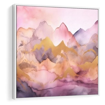 Obraz w ramie 80x80 - Pastelowe Wzgórza - pastelowe, różowe góry - rama biała
