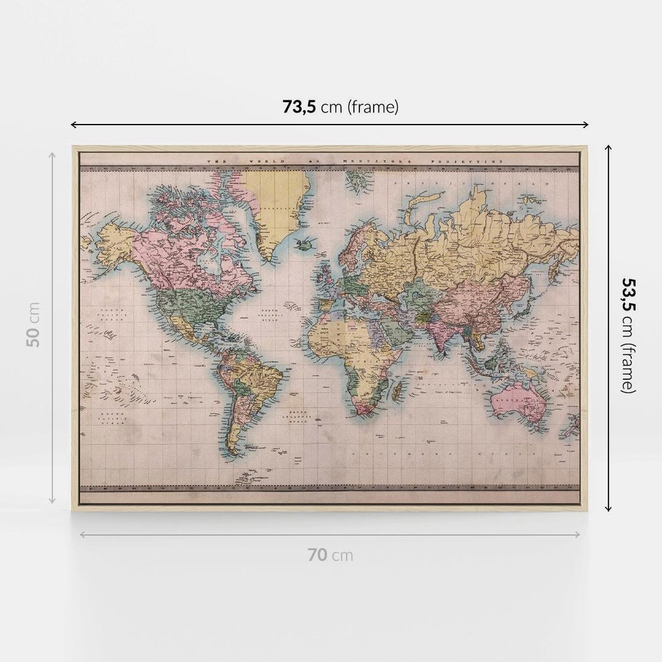 Obraz w ramie 70x50 - Światło Przeszłości - retro mapa świata, mapa - rama drewno