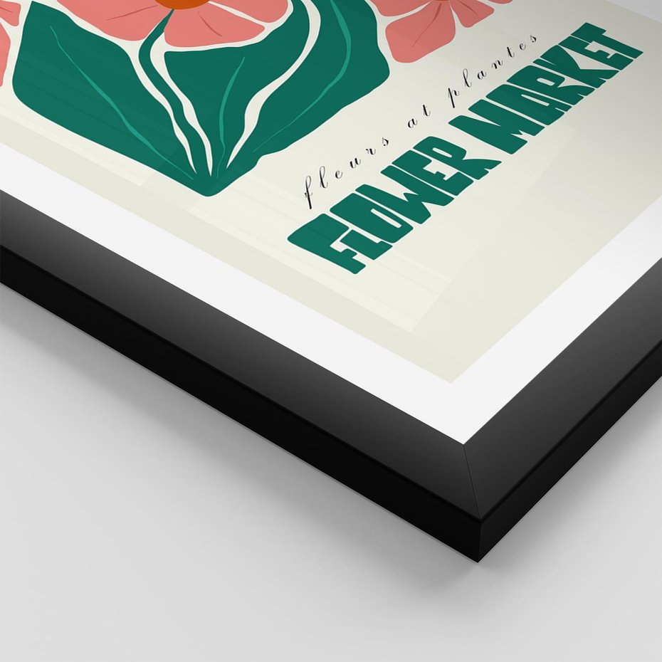 Plakat w ramie 50x70 - Retro Inspiracja - minimalistyczna kwiatowa kompozycja, pastelowe kolory - rama czarna