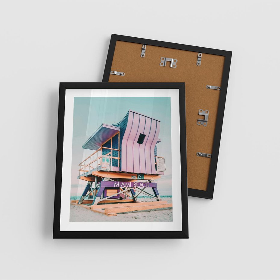 Plakat w ramie 40x50 - Miami Beach - plaża miami, domek ratownika - rama czarna