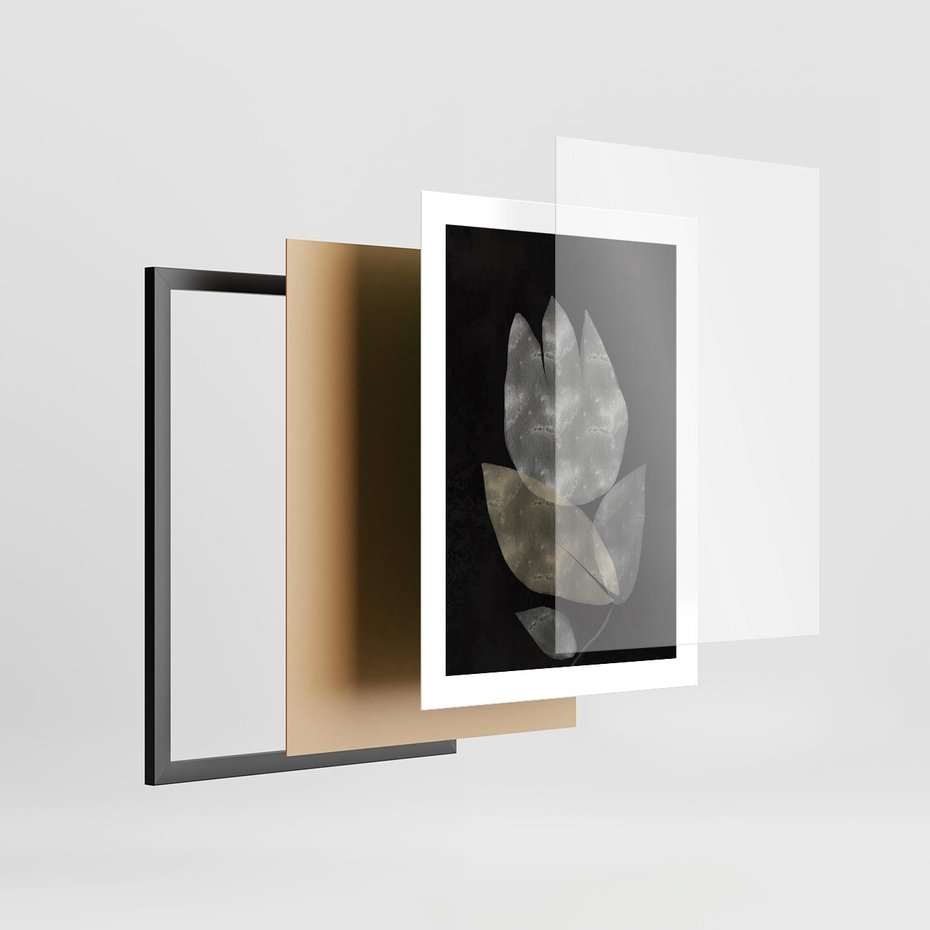 Plakat w ramie 30x40 - Nocne Uniesienia - abstrakcyjny kwiat, mroczna atmosfera - rama czarna