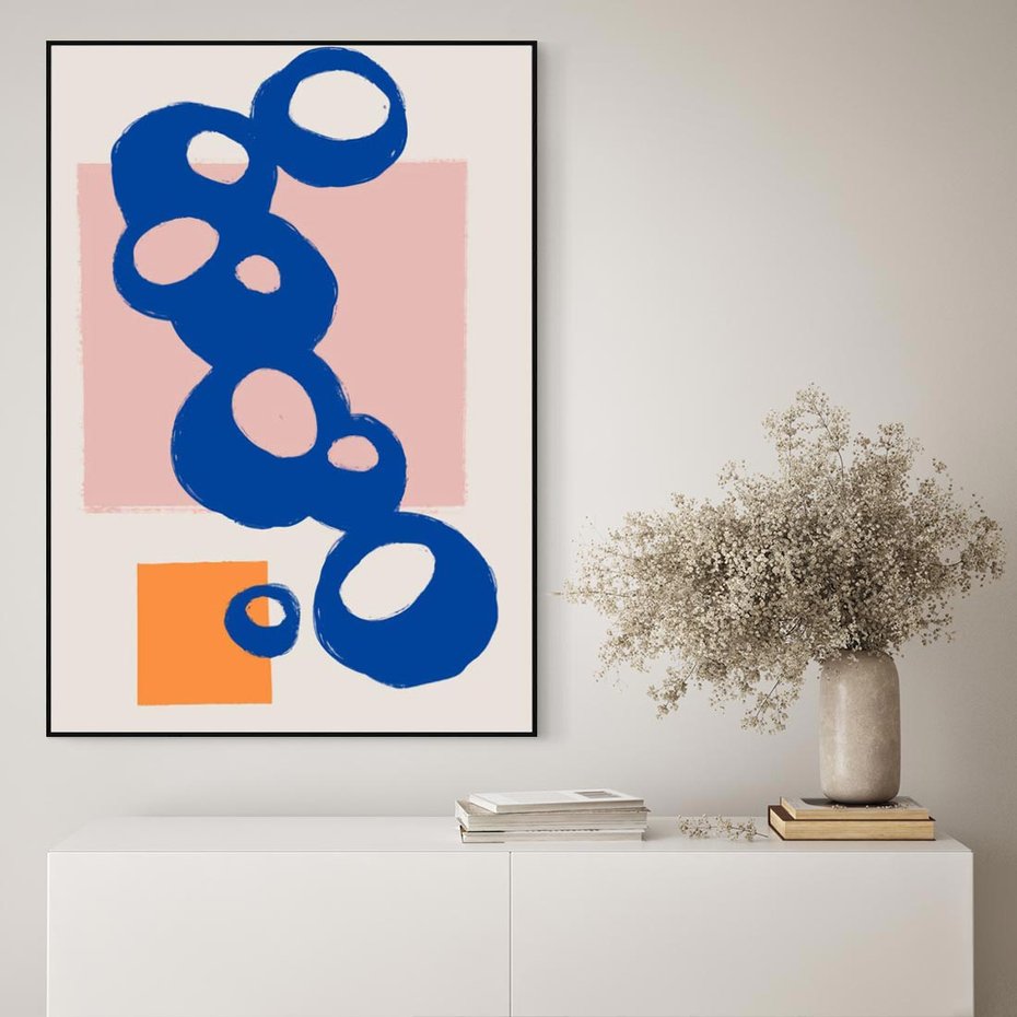 Obraz w ramie 50x70 - Migocące Plamiste Echa - abstrakcja, nowoczesny plakat - rama czarna