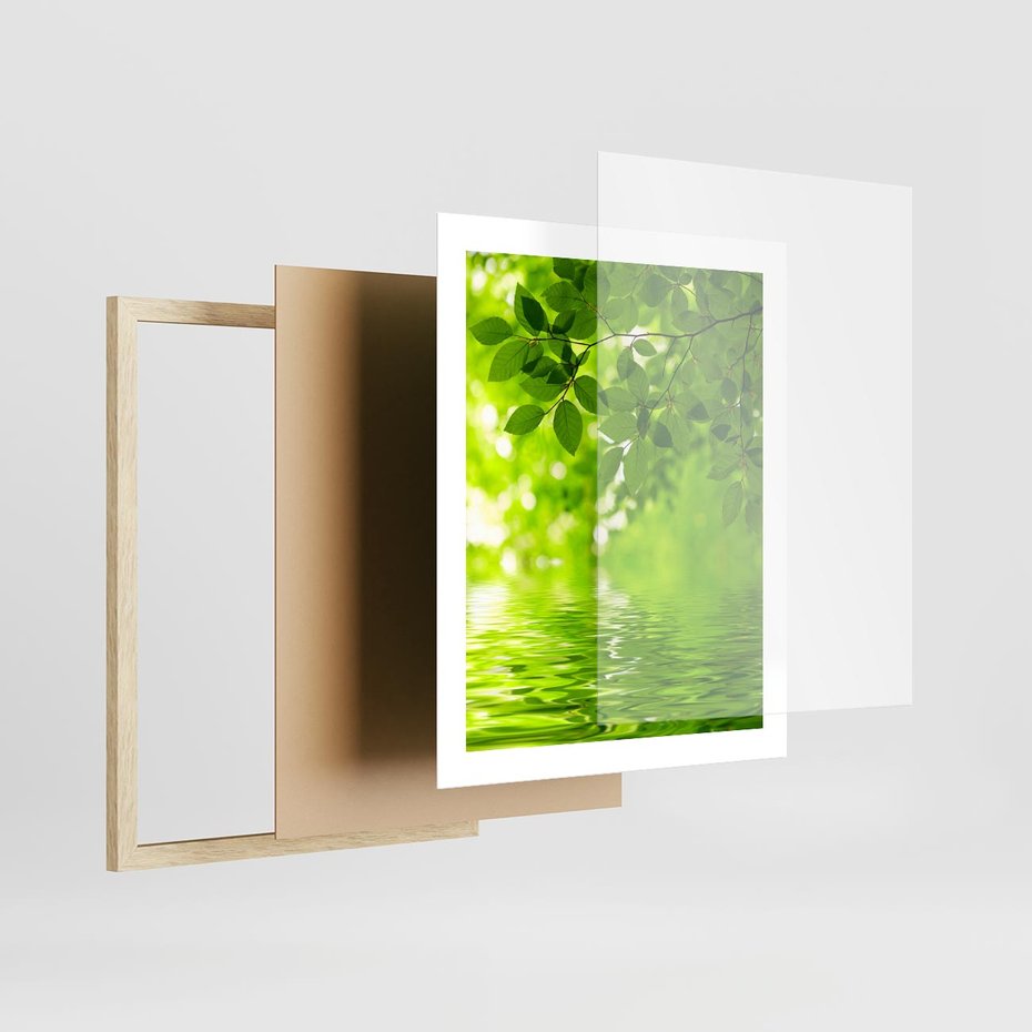 Plakat w ramie 40x50 - Liście w Wodzie - liście, woda - rama drewno