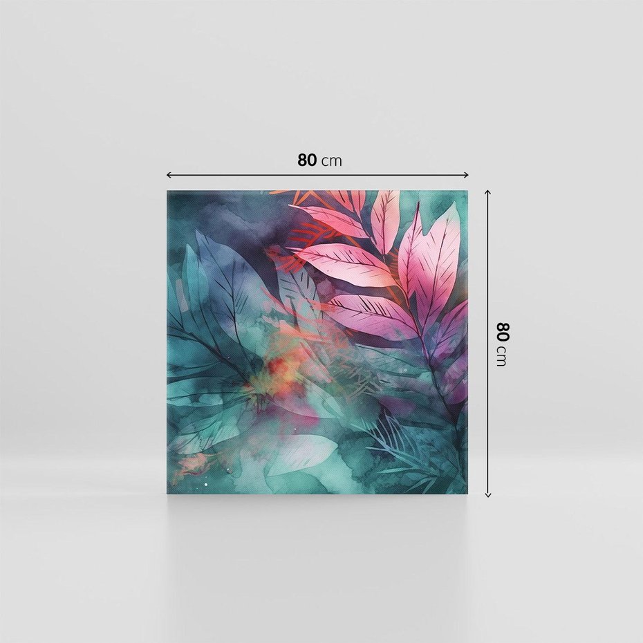 Obraz na płótnie 80x80 - Subtelne Zielone - pastelowe zielone liście, róż