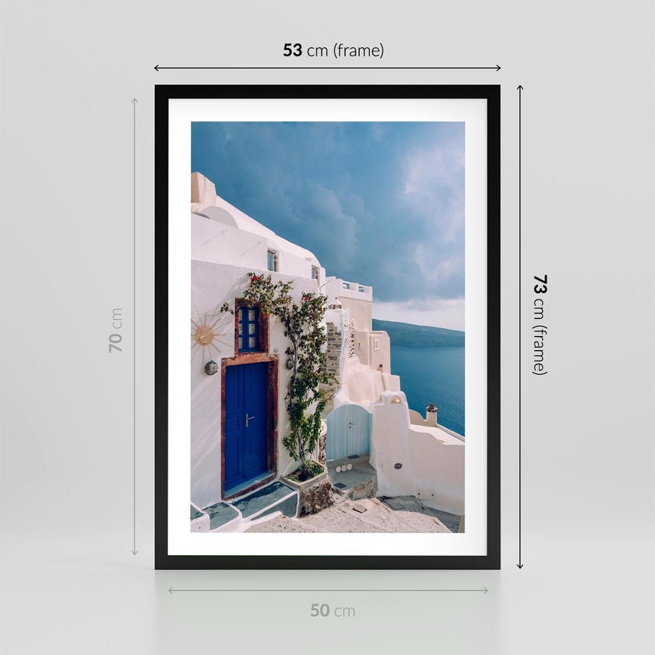 Plakat w ramie 50x70 - Urok Greckiej Wyspy - Santorini, Grecja - rama czarna