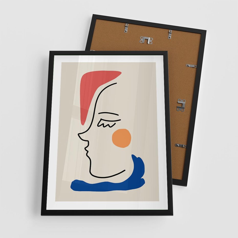 Plakat w ramie 50x70 - Impresje Kształtów - abstrakcyjny obraz, przypomina twarz - rama czarna