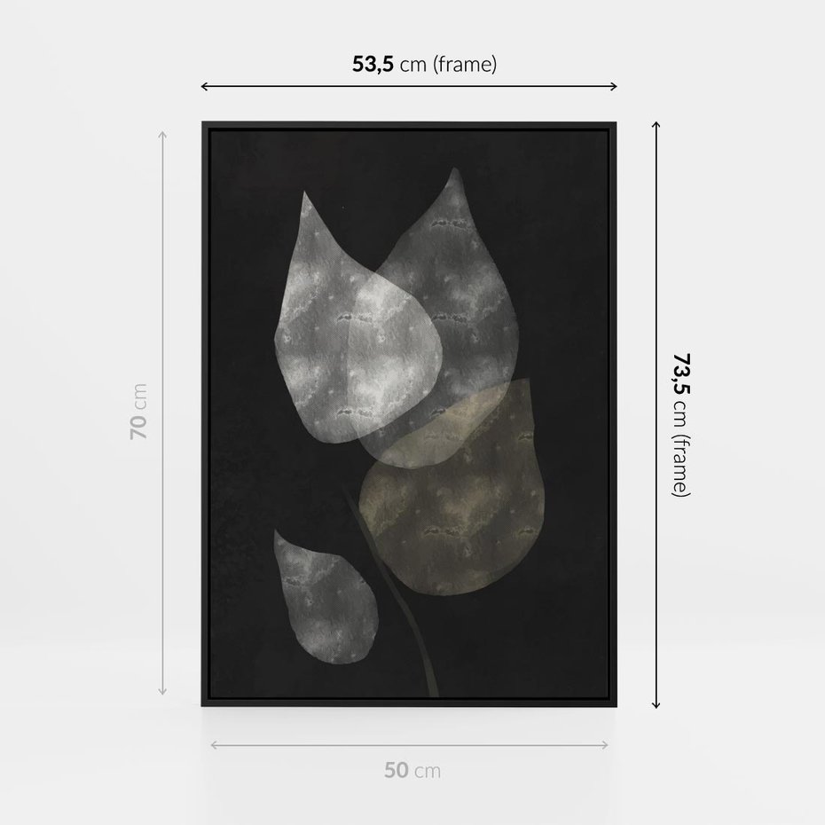 Obraz w ramie 50x70 - Mroczne Złudzenia - abstrakcyjne liście, mroczna atmosfera - rama czarna