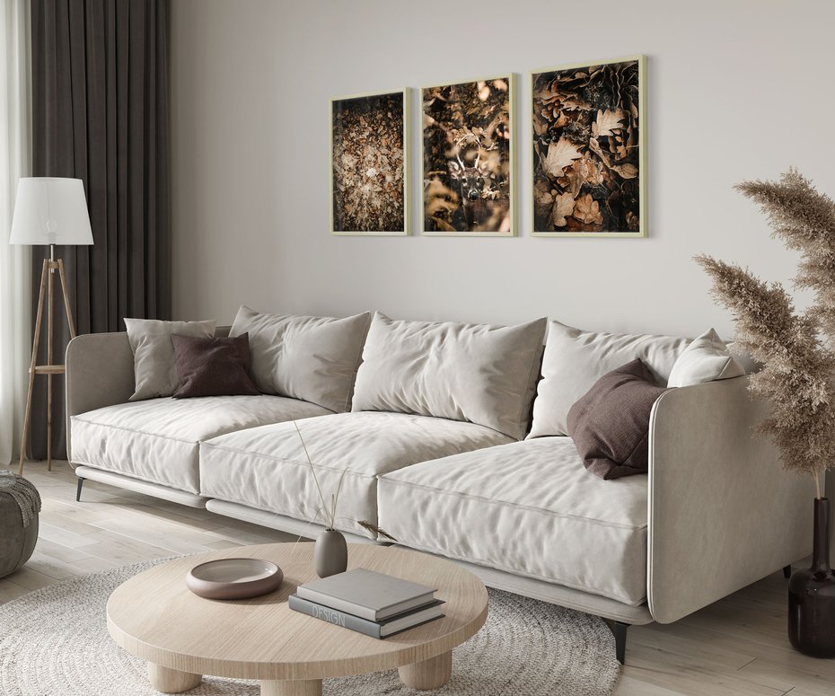 Zestaw obrazy w ramie 50x70 galeria - Las, jesień, jeleń - rama drewno