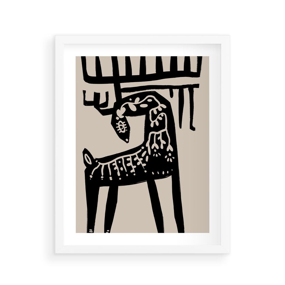 Plakat w ramie 40x50 - Konturem Zdefiniowany - skandynawska sztuka, jeleń - rama biała