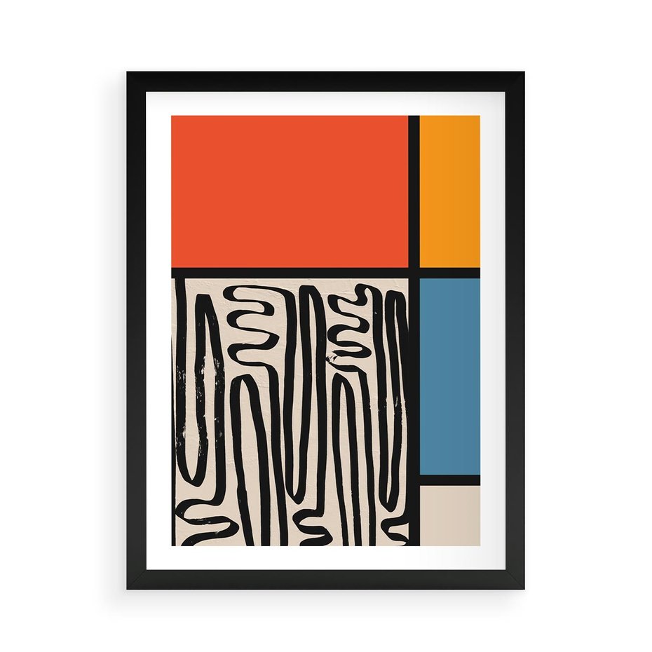 Plakat w ramie 50x70 - Podróżne Wibracje Serca - abstrakcyjny obraz, proste linie - rama czarna