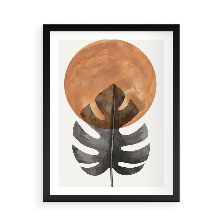 Plakat w ramie 50x70 - Natura a Sztuka - liść monstery, czarna grafika - rama czarna