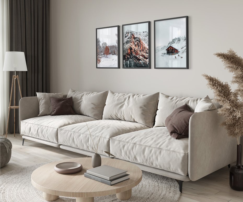 Zestaw obrazy w ramie 50x70 galeria - Górski, krajobraz, zima, śnieg - rama czarna