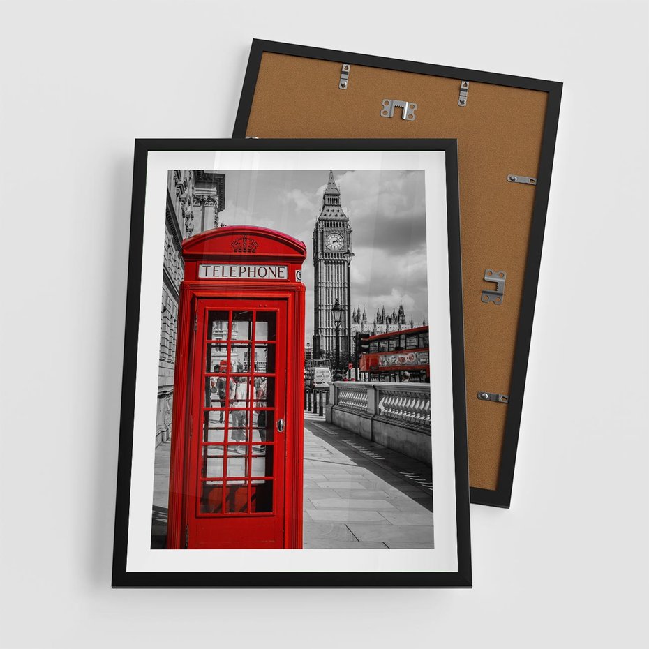 Plakat w ramie 50x70 - Budka w Londynie - Londyn, budka - rama czarna