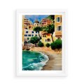 Plakat w ramie 50x70 - Zamieszkajmy Tu - akwarela, śródziemnomorski klimat - rama biała