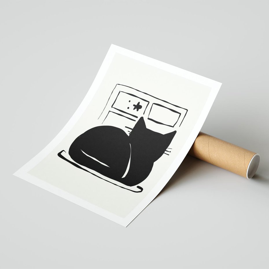 Plakat bez ramy 50x70 - Czarny Kot: Prosta Elegancja - grafika, minimalizm