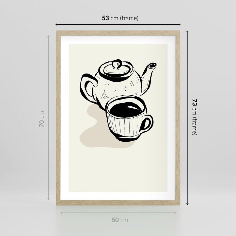 Plakat w ramie 50x70 - Kawa w Minimalistycznym Szkicu - grafika, szkic - rama drewno