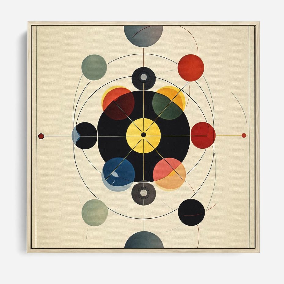 Obraz w ramie 80x80 - Bezgraniczny Taniec Światła - abstrakcyjna geometryczna kompozycja, koła linie - rama drewno