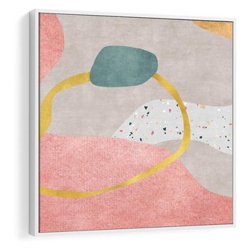 Obraz w ramie 80x80 - Ekspresja w ruchu pędzla - abstrakcja, połączenie kształtów - rama biała