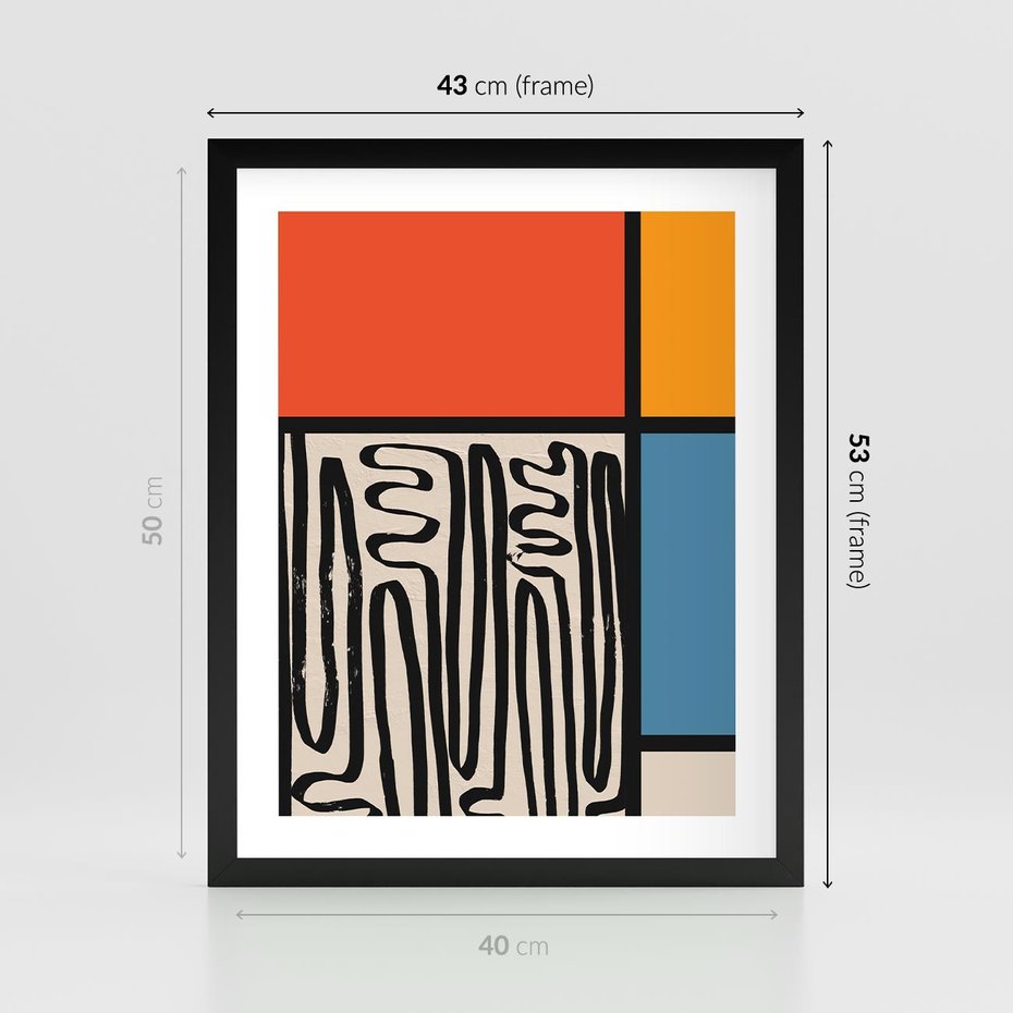 Plakat w ramie 40x50 - Podróżne Wibracje Serca - abstrakcyjny obraz, proste linie - rama czarna