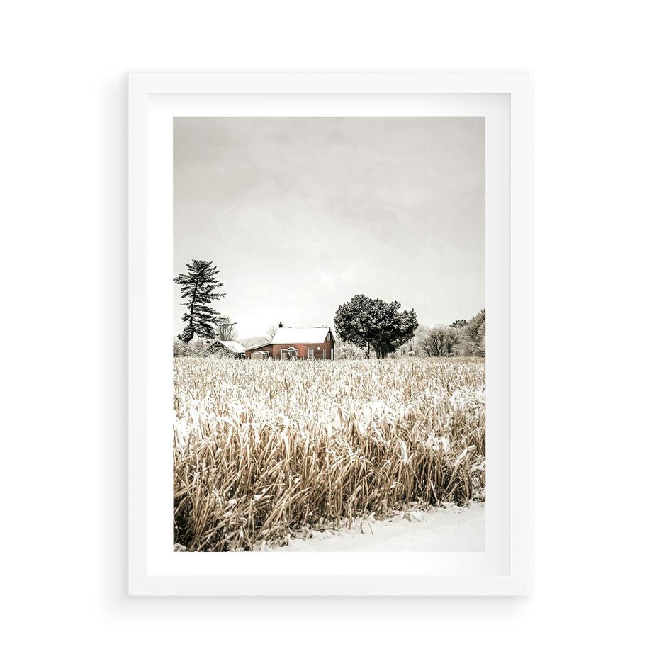 Plakat w ramie 50x70 - Idylliczna Zima - zima, krajobraz zimowy - rama biała