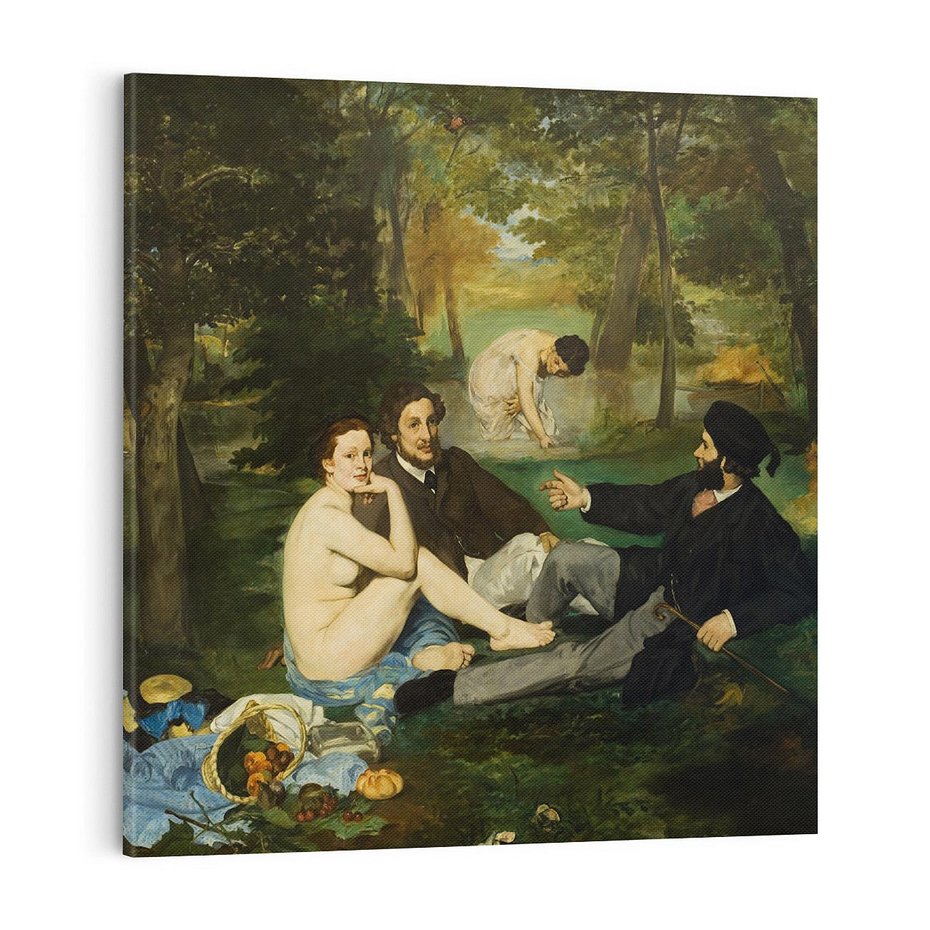 Obraz na płótnie 40x40 - "Śniadanie na trawie" (1863) Edouard Manet - Reprodukcja - reprodukcja, obraz na płótnie